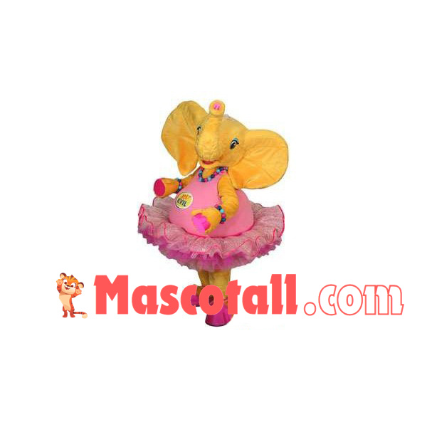 Bright Little Elephant In Lace Tutu Mascot Costume