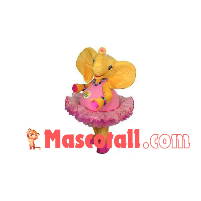 Bright Little Elephant In Lace Tutu Mascot Costume