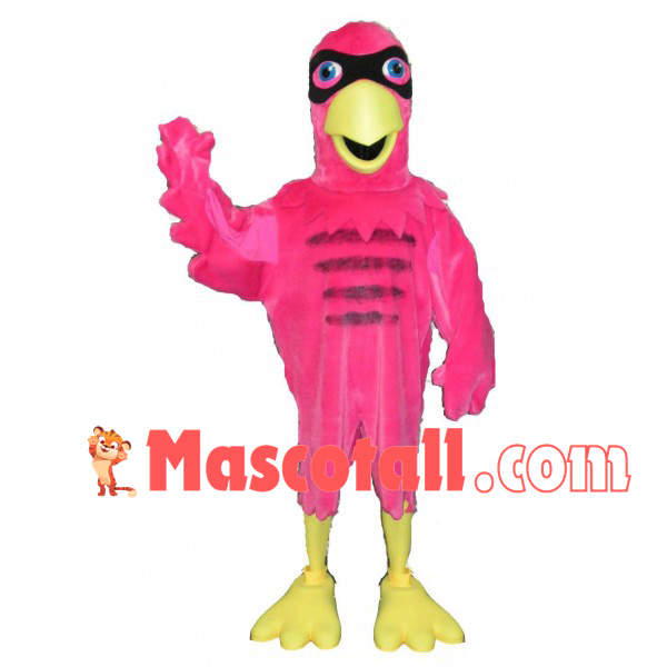 Rose Pink Bird With Blindfold Mascot Costume