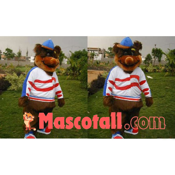 Shaggy Brown Bear With Wounds Mascot Costume