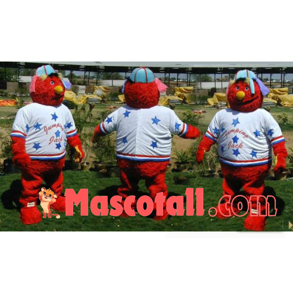 Red Furry Monster In The Star Shirt Mascot Costume