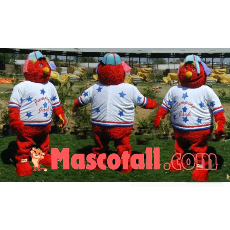Red Furry Monster In The Star Shirt Mascot Costume