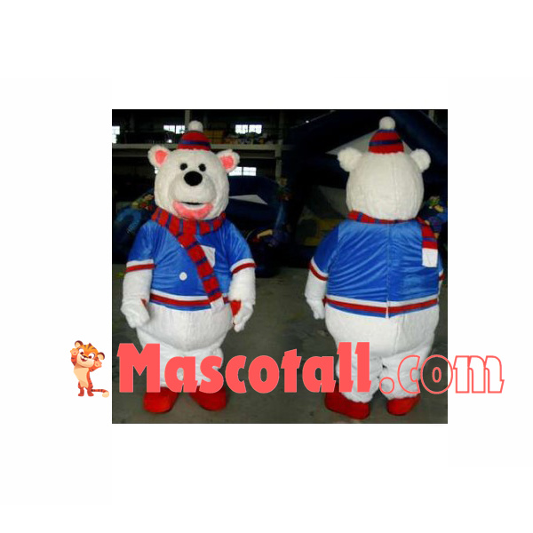 Plush Polar Bear With Knitted Scarf Mascot Costume