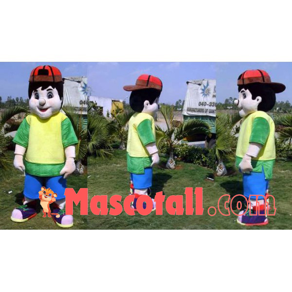 Playing Big Head Boy Mascot Costume