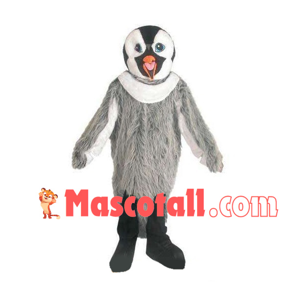 Messy Gray Hairy Penguin Mascot Costume