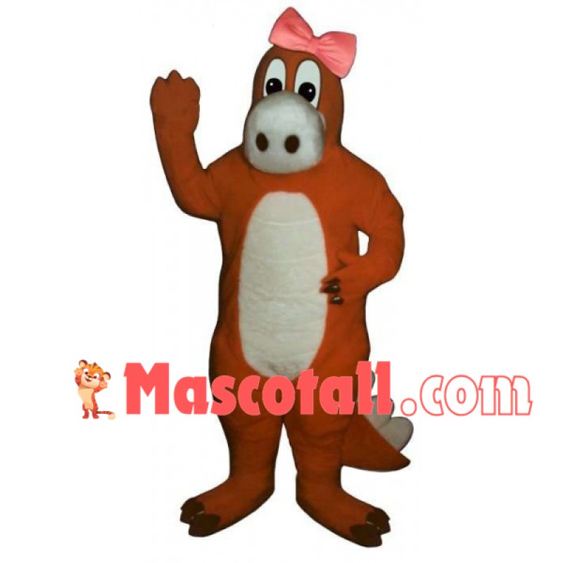 Dinosaur With Pink Bow Mascot Costume
