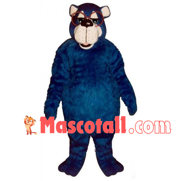 Dark Blue Furry Bear With Glasses Frames Mascot Costume