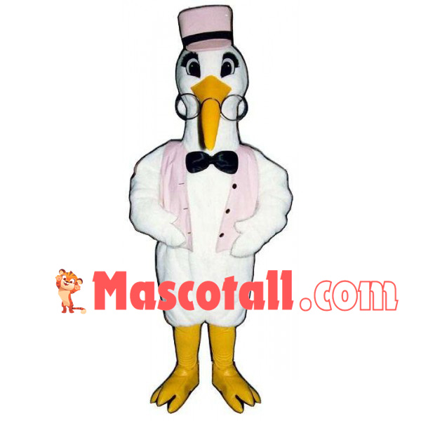 Rigorous Egret Expert With Glasses Mascot Costume