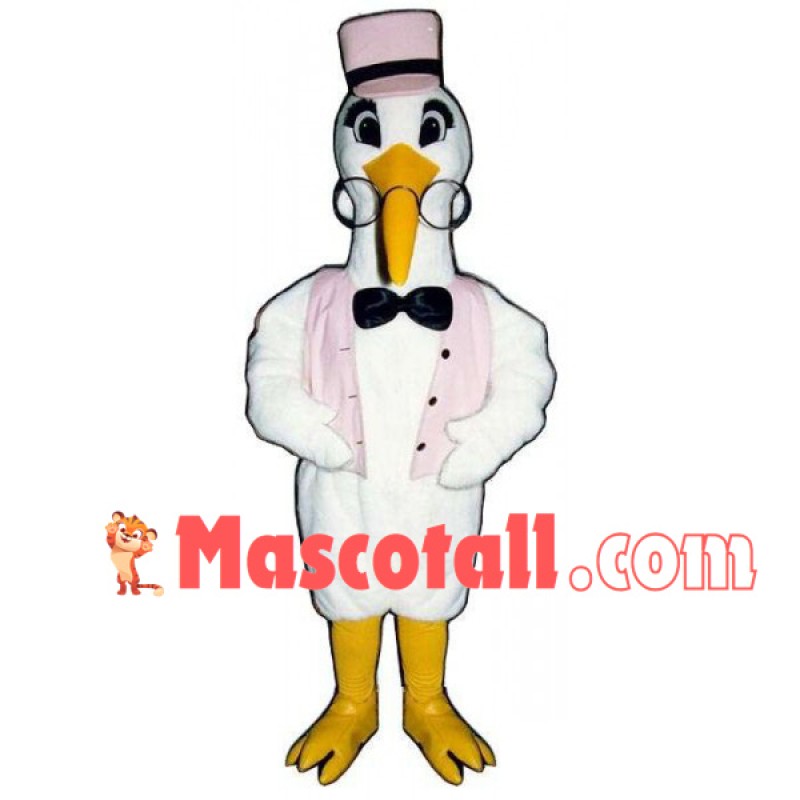 Rigorous Egret Expert With Glasses Mascot Costume