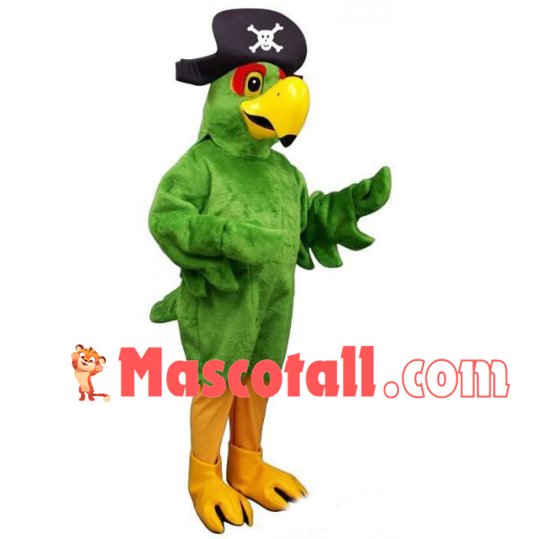 Green Parrot Wearing The Pirate Hat Mascot Costume