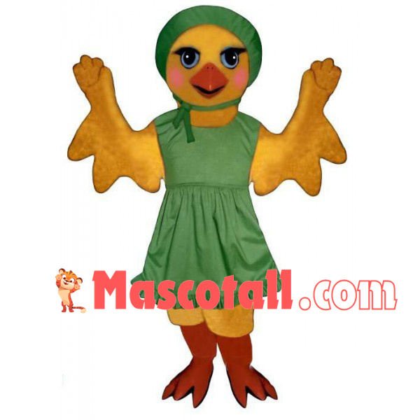 Elegant Chick In Green Vest Dress Mascot Costume