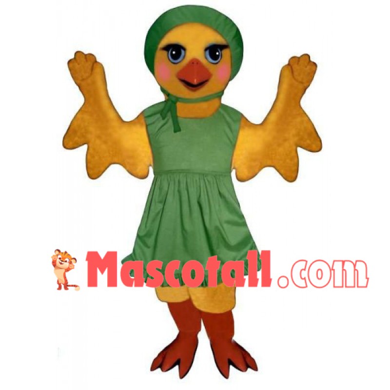 Elegant Chick In Green Vest Dress Mascot Costume