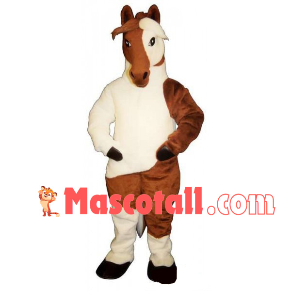 Powerful Brown & White Horse Mascot Costume