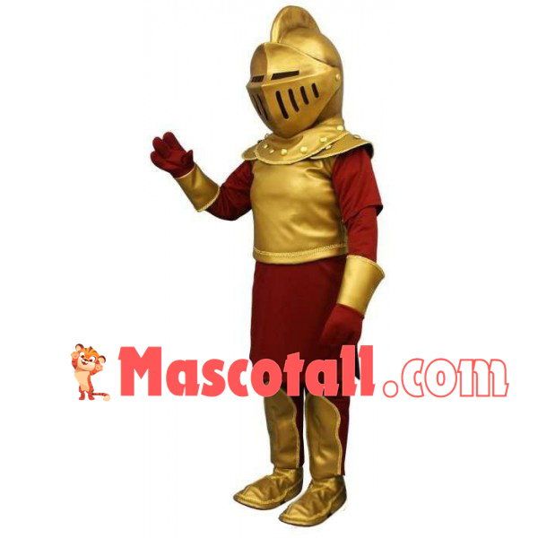 Masked Knight In Golden Armor Mascot Costume