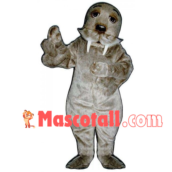 Tired Gray Furry Walrus Mascot Costume