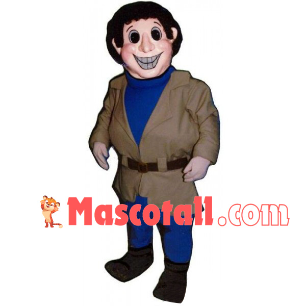 Curly Hair Artist In Trench Coat Mascot Costume