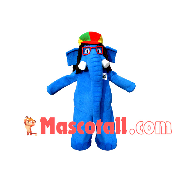 Sightseeing Blue Elephant Wearing Beret Mascot Costume