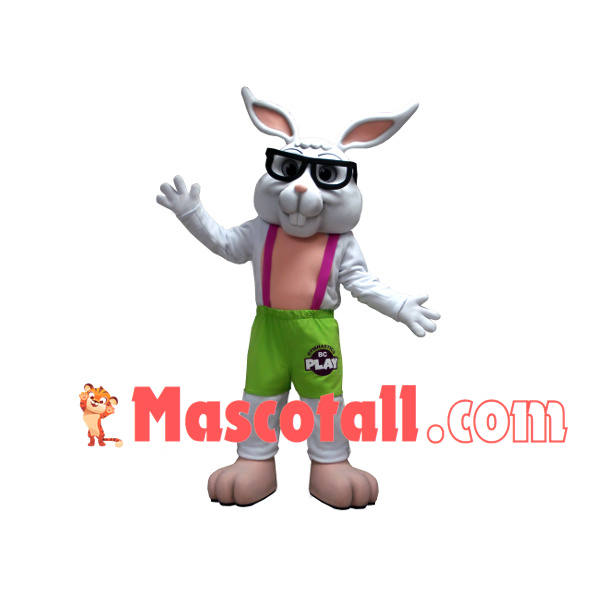 Smart Rabbit With Green Shorts Mascot Costume