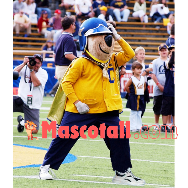 Opening Bear Wearing Helmet Mascot Costume