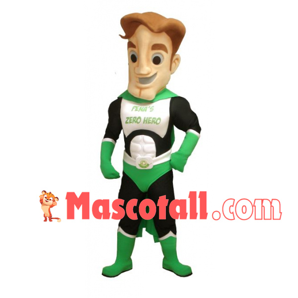 Muscular Superhero In Green Panties Mascot Costume