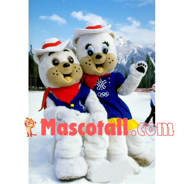 The White Bear Couple of Ski Resort Mascot Costume
