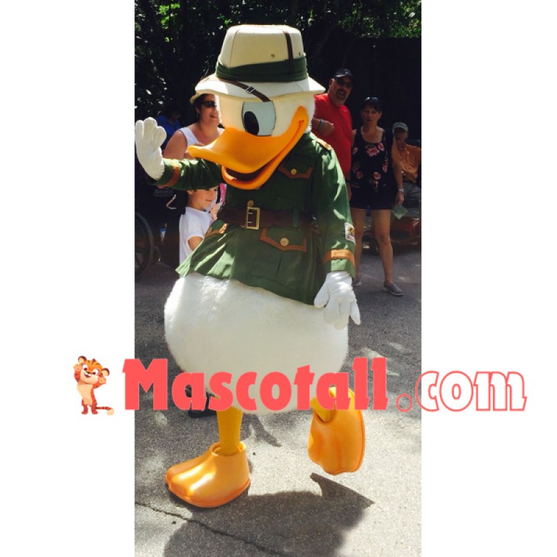 Donald Duck In Military Green Coat Mascot Costume