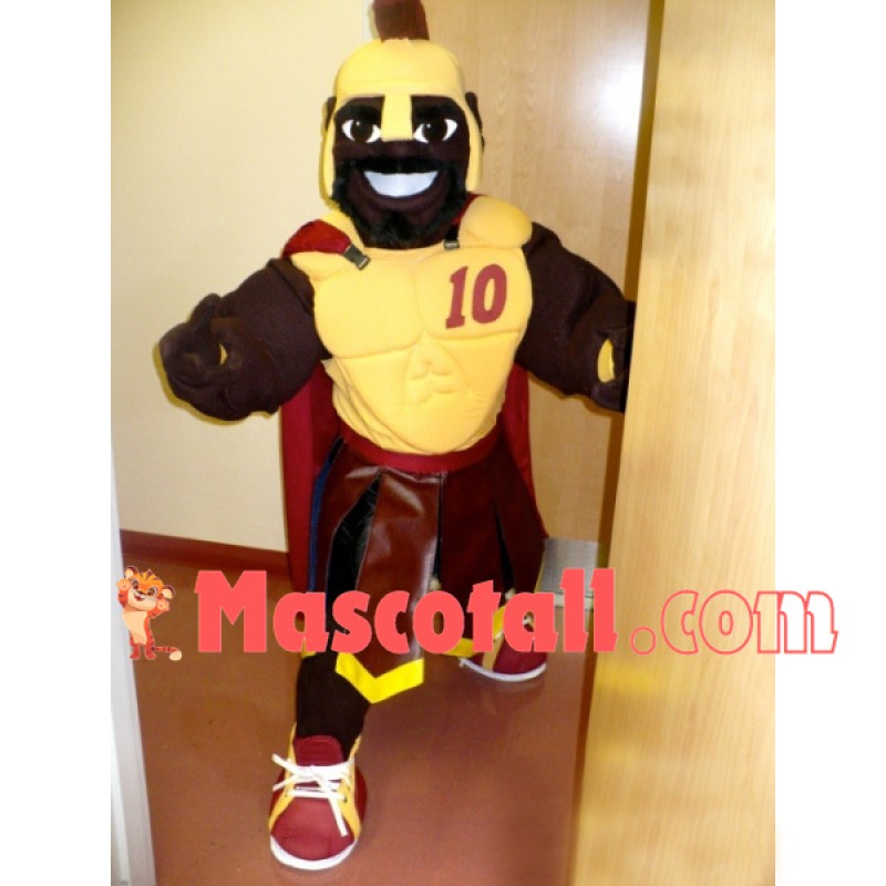 Black Soldier In Yellow Armor Mascot Costume