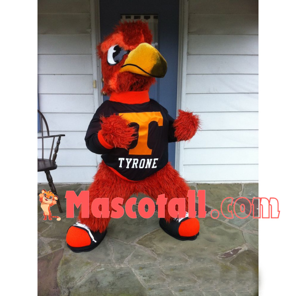 Determined Red Long Wool Eagle Mascot Costume