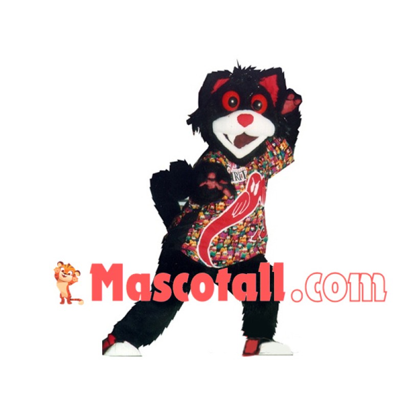 Black Cat Wearing Full Print Shirt Mascot Costume
