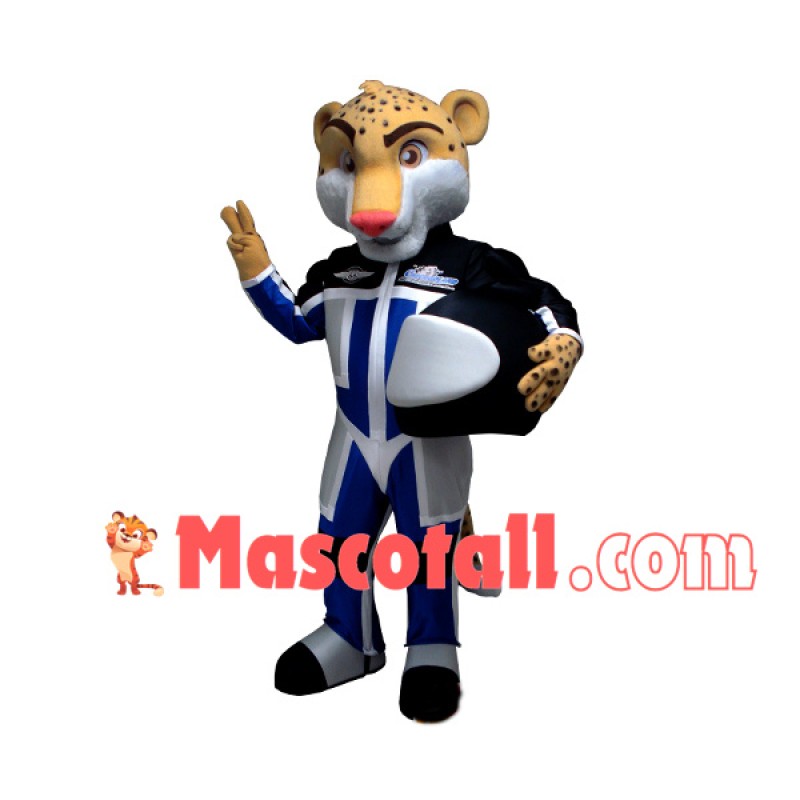 Racer Leopard Winning The Race Mascot Costume