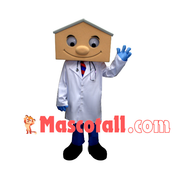 Surgeon With House Head Mascot Cartoon Costume