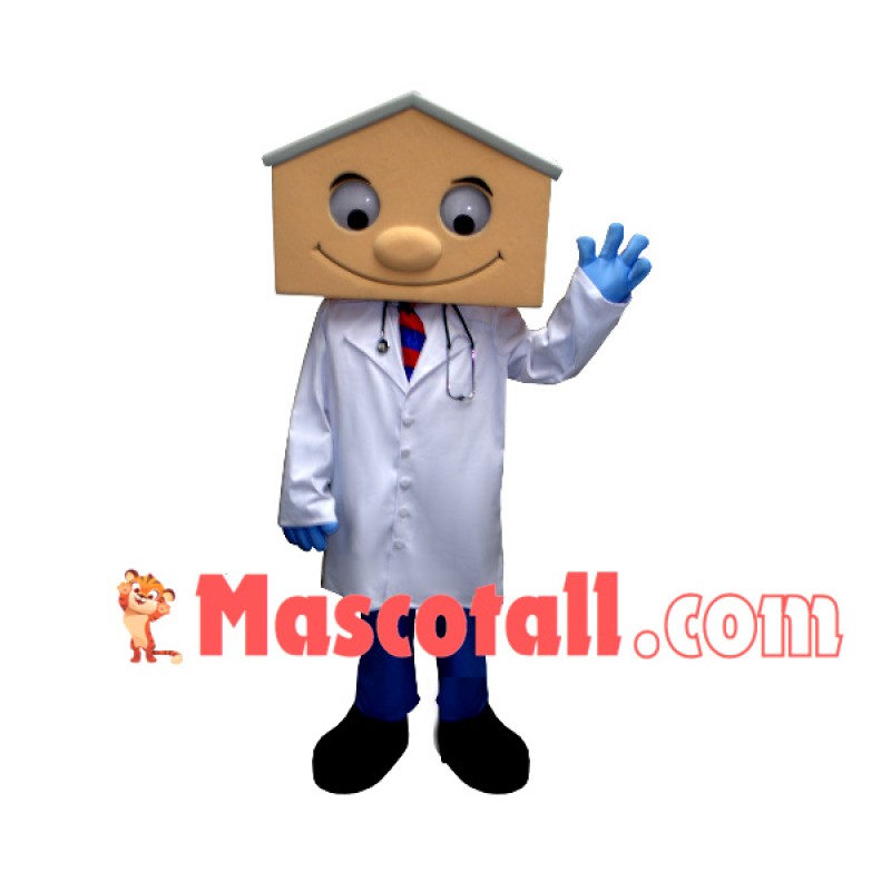 Surgeon With House Head Mascot Cartoon Costume