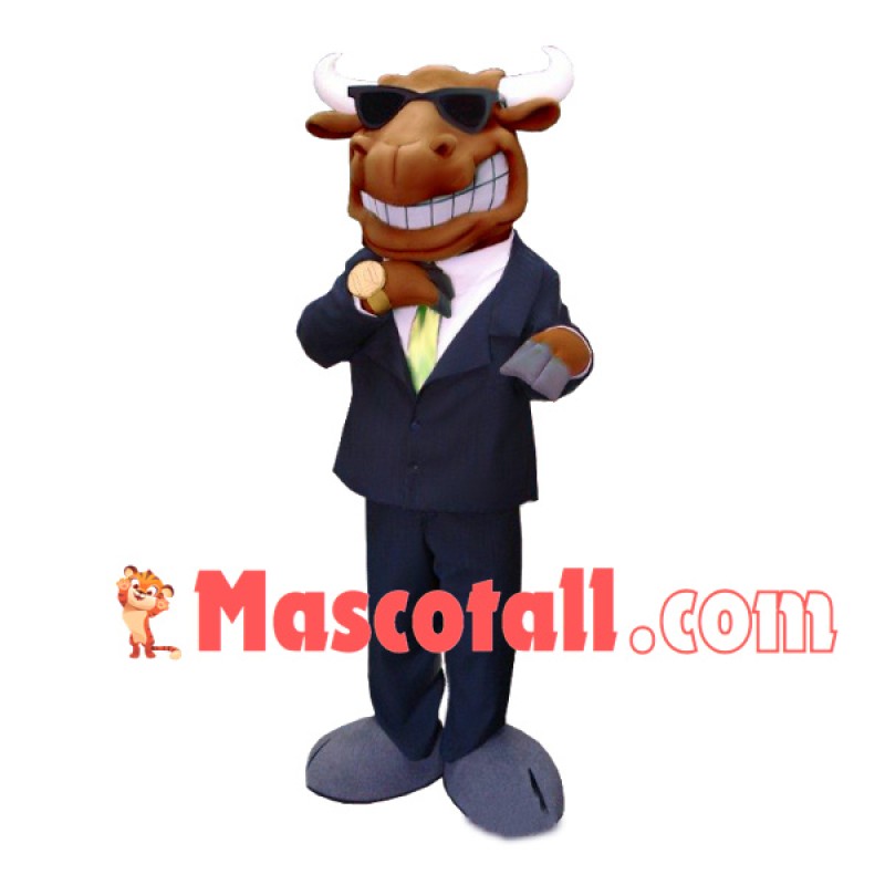 Rich Bull Boss Wearing Gold Watch Mascot Costume
