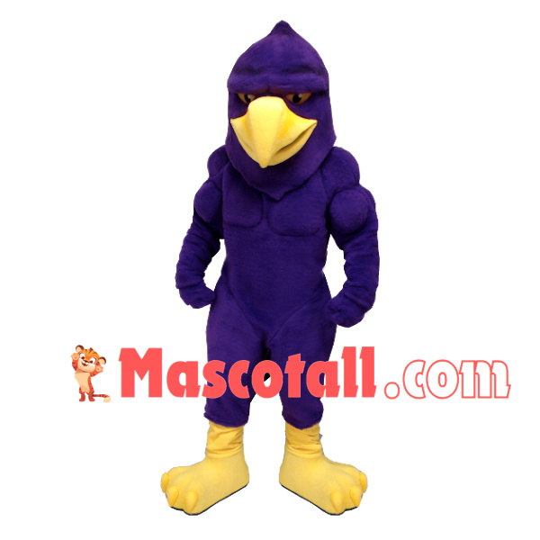 Muscular Dark Purple Goshawk Mascot Costume