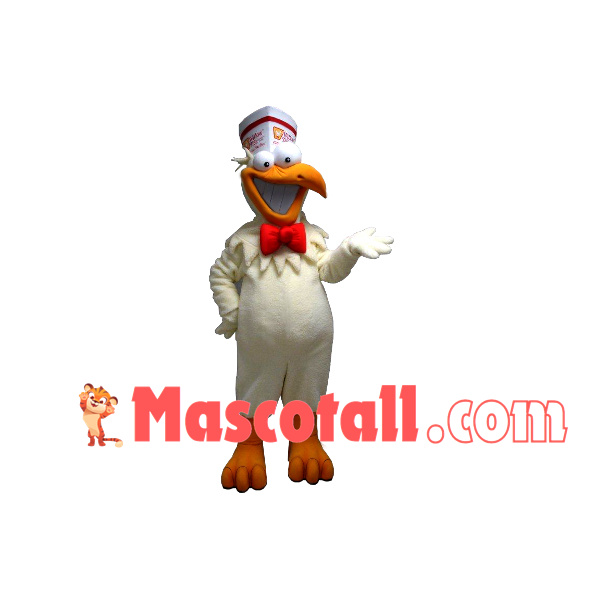 Soft Beige Chicken With Bow Mascot Costume