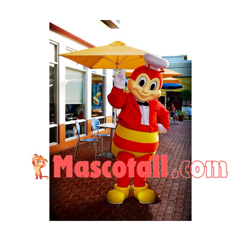 Thoughtful Restaurant Receptionist Red Bee Mascot Costume