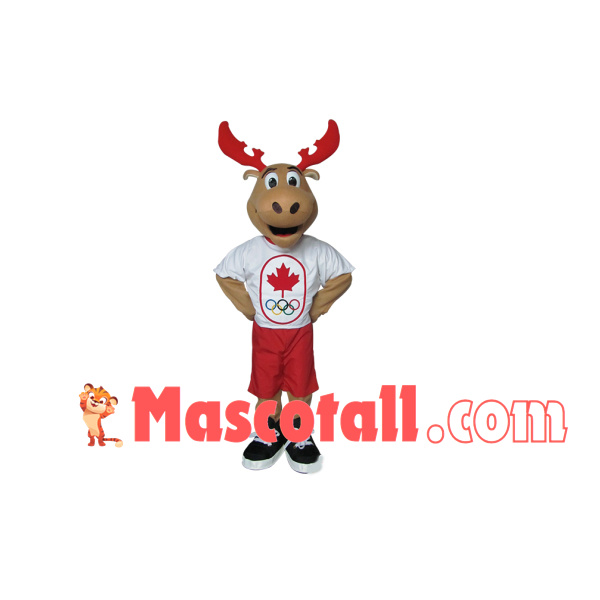 Athlete Elk With Red Antlers Mascot Costume