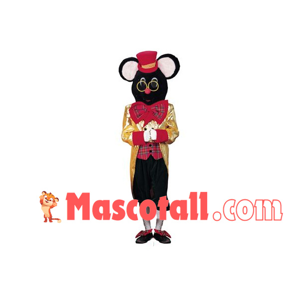 Mouse Butler In Golden Tuxedo Mascot Costume