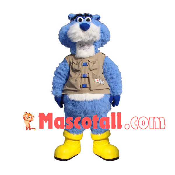 Plush Blue Tiger With Outdoor Vest Mascot Costume