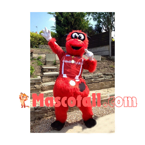 Red Furry Monster With Medal Mascot Costume