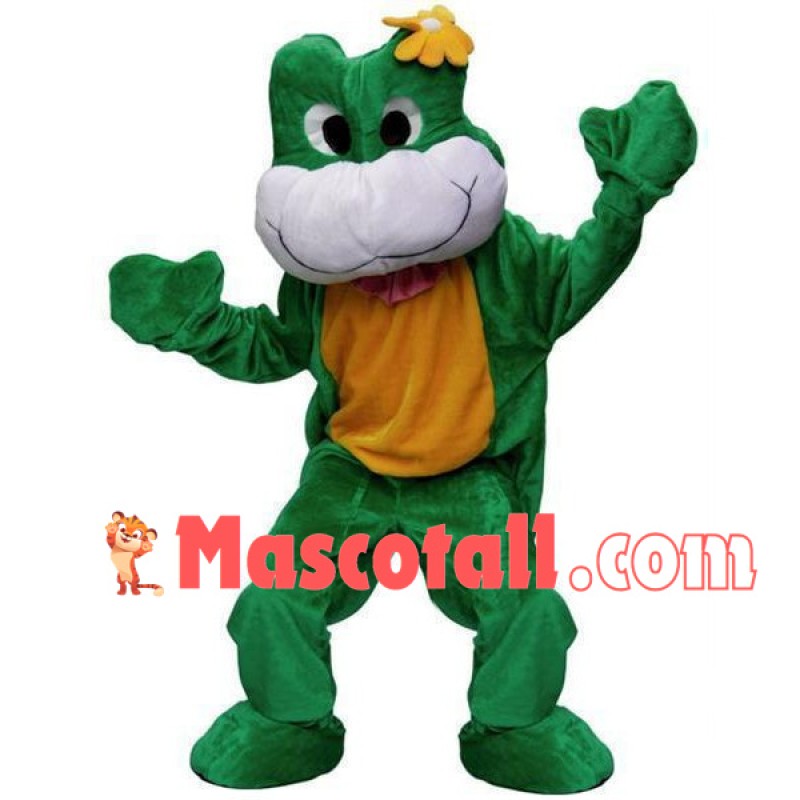 Big Faced Adult Frog With Flower Mascot Costume