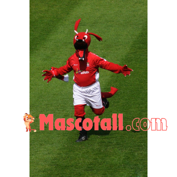 Exciting Red Dragon On The Field Mascot Costume