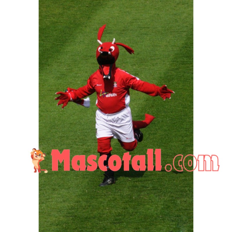 Exciting Red Dragon On The Field Mascot Costume