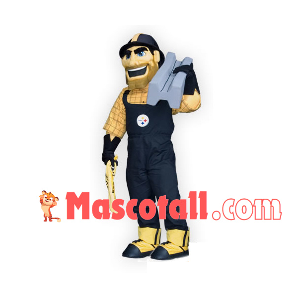 Blue-eyed Worker Carrying Brick Mascot Costume