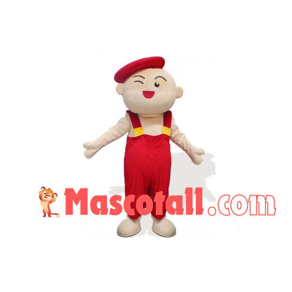 Bald Baby In the Red Beret Mascot Costume