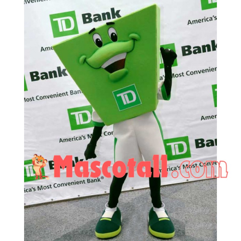 Cartoon Green Sign of Convenience Bank Mascot Costume