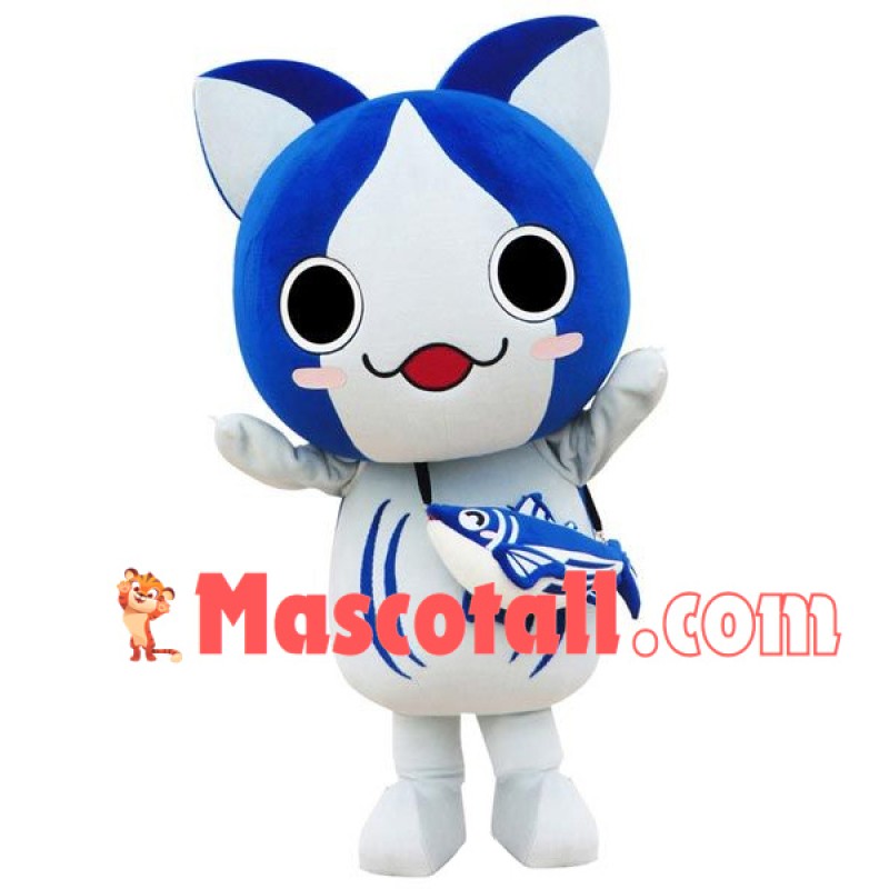 Bright Cartoon Cat Carrying Fish Bag Mascot Costume