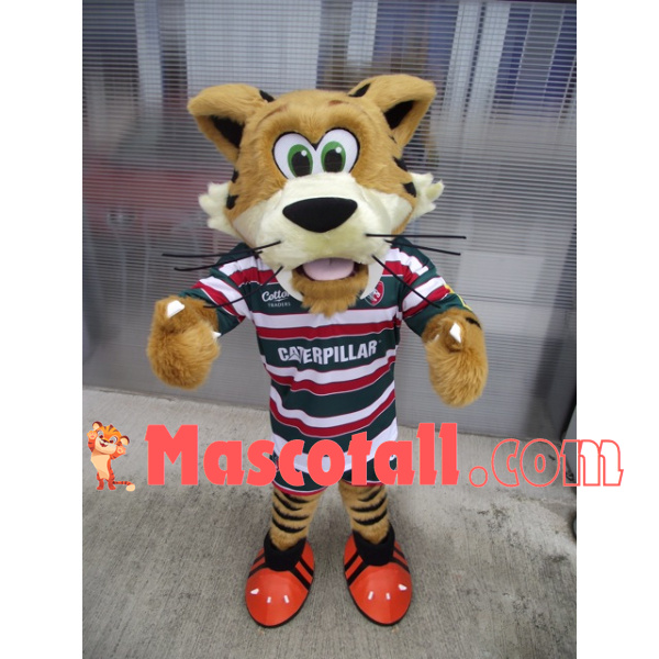 Green-eyed Little Tiger In Striped Suit Mascot Costume