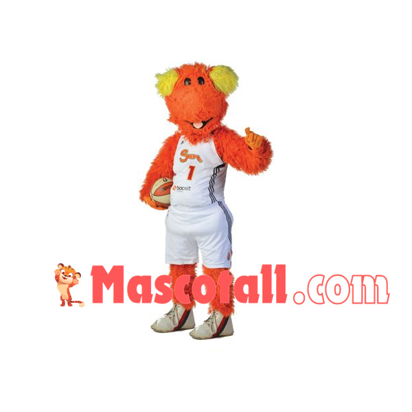 Orange Furry Monster Carrying Basketball Mascot Costume