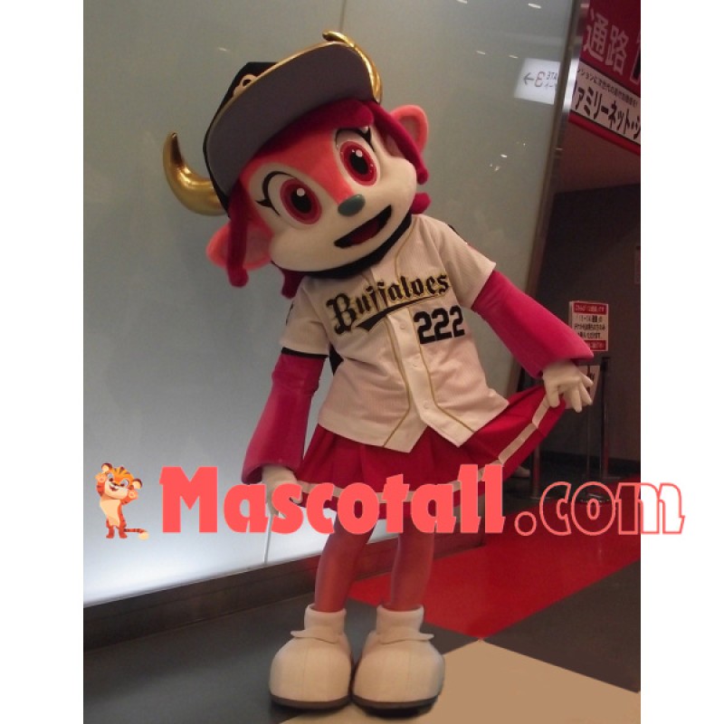Baseball Baby Pink Cow In Pleated Skirt Mascot Costume